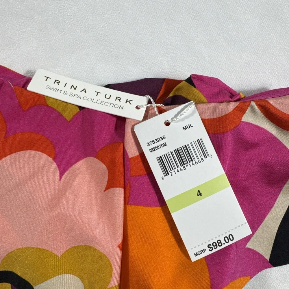 Trina Turk Bikini Top Women's Size 4‎ Multicolored Ruffle Padded Stretch NWT $98